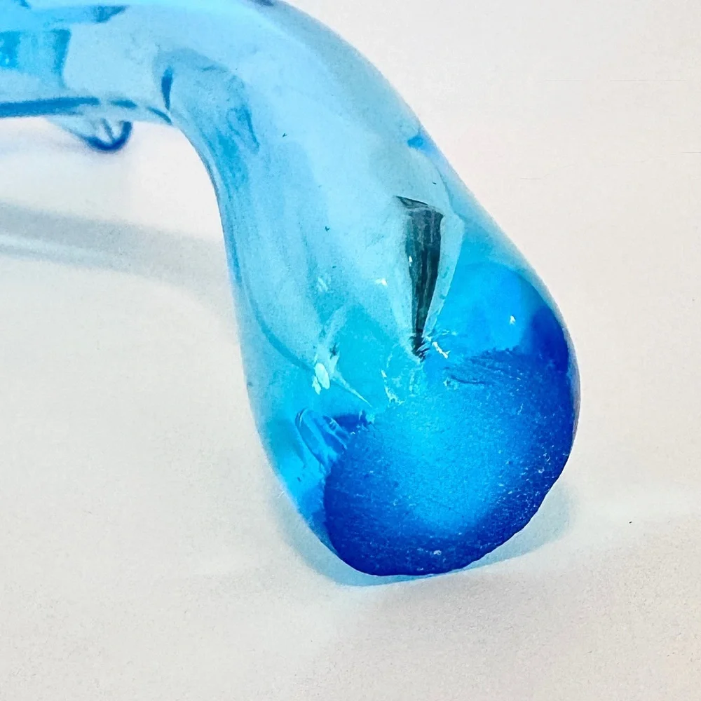 Hand Blown Aqua Blue Pulled Glass Epergne Flower Horn Vase